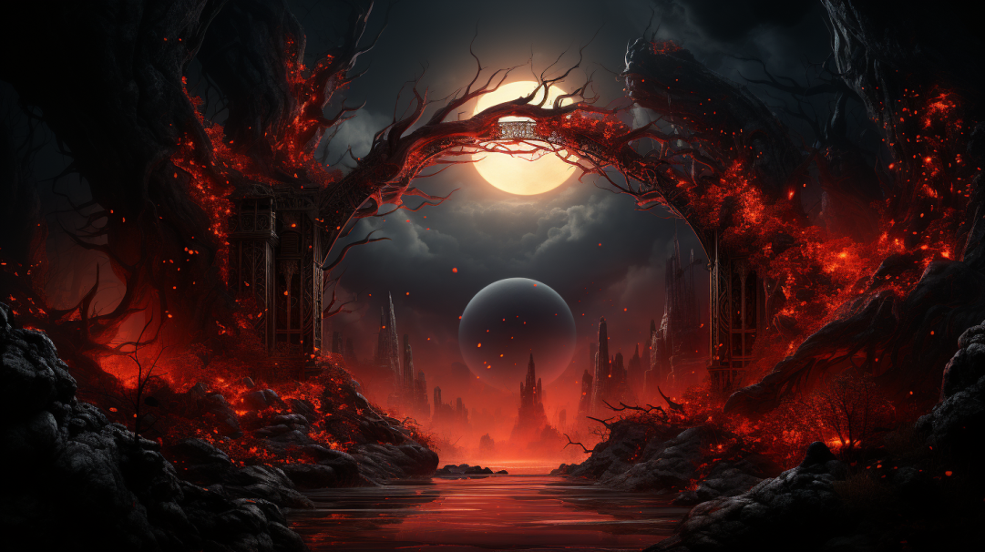 etherasch a mystical door opens. colors black red gold. 069d7f88 5776 470e 9d69 775d067be5eb