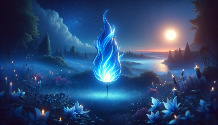 DALL·E 2024 01 31 16.59.44 An image depicting the concept of the blue flame of Saint Valentine burning brightly against a romantic backdrop. The scene should capture the esse
