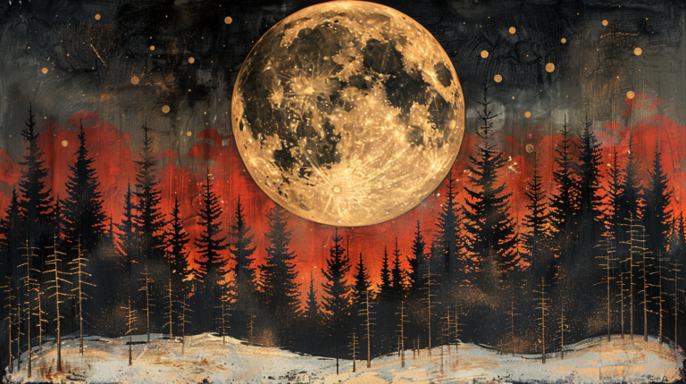 etherasch full moon of snow in red gold white and black colors. 638b3145 2652 4ed6 8eb8 2f76ed527cd7